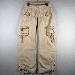 Levis Tab Twills Womens Tan Khaki Cargo Pants Wide Leg Cinch Hem Size 9M 32x30